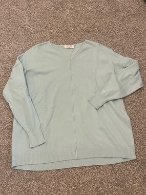 Zenana Outfitters Light Aqua V-Neck Pullover